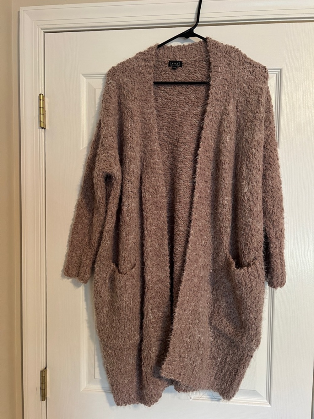 Lira Dusty Taupe Open-Front Fuzzy Cardigan